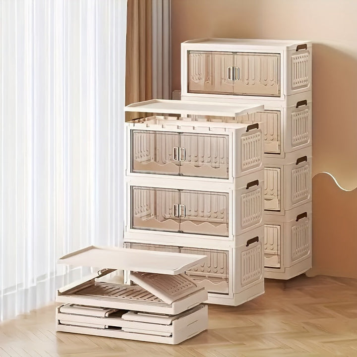 1pc Organizador de almacenamiento independiente de varios niveles, Gabinete de plástico de doble puerta para juguetes, snacks, ropa - Unidad de estanterías apilables versátiles para varios tipos de habitaciones, No requiere electricidad ni batería