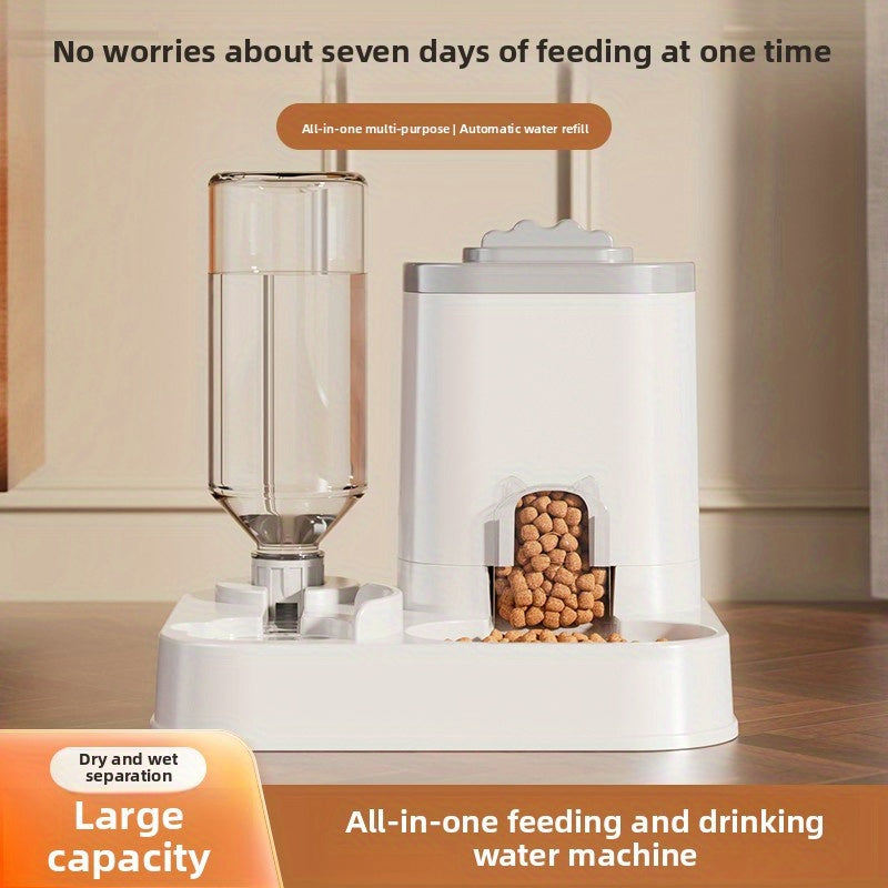 Dispensador automático de agua para gatos y perros con comedero integrado, capacidad de 1 a 10 litros, sin pilas, diseño moderno en blanco para fácil limpieza e hidratación, solución duradera para mascotas, alimentador automático, accesorio elegante, con