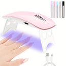 Mini lámpara de gel para uñas, secador de gel LED portátil con USB, luz de curado, adecuado para todas las herramientas y accesorios de arte de uñas profesionales, incluye 6 limas de uñas.