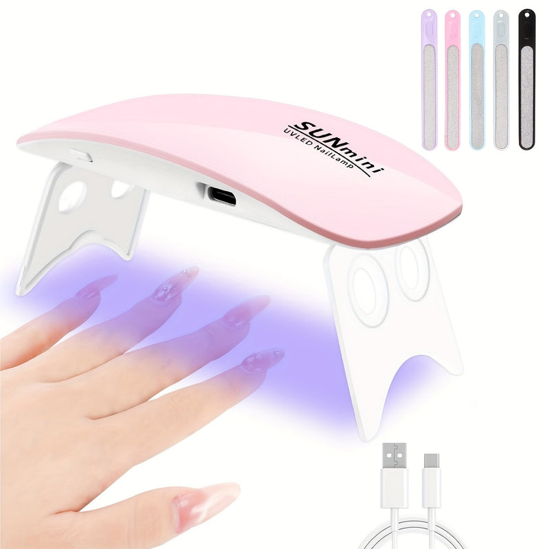 Mini lámpara de gel para uñas, secador de gel LED portátil con USB, luz de curado, adecuado para todas las herramientas y accesorios de arte de uñas profesionales, incluye 6 limas de uñas.