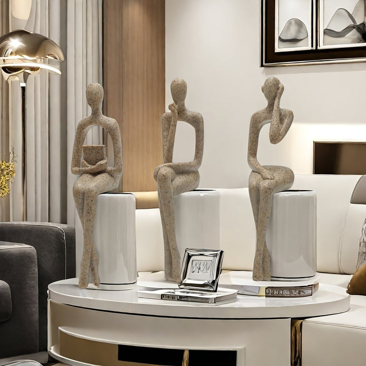 3 piezas de pensador de arenisca europea, exhibidor de colgantes, decoración de armario, figura abstracta, decoración avanzada de lujo, hogar, sala de estar, decoración de mesa.