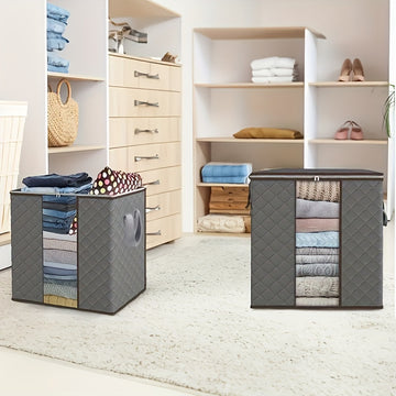 Juego de 3 organizadores de tela grandes plegables con agarres - Contenedores versátiles para área de dormir, clóset, ropa, residencia estudiantil - Sin olor, no necesita electricidad, solución de almacenamiento