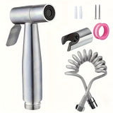 Kit de ducha manual a presión de acero inoxidable con manguera y soporte de pared, boquilla autolimpiante para baño/ducha/limpieza de mascotas, diseño resistente a fugas, acabado clásico en cromo, sin accesorios incluidos, cabezal de ducha para baño, con