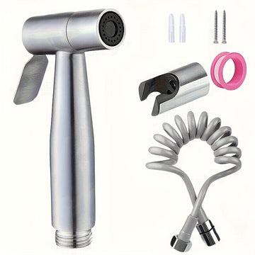 Kit de ducha manual a presión de acero inoxidable con manguera y soporte de pared, boquilla autolimpiante para baño/ducha/limpieza de mascotas, diseño resistente a fugas, acabado clásico en cromo, sin accesorios incluidos, cabezal de ducha para baño, con