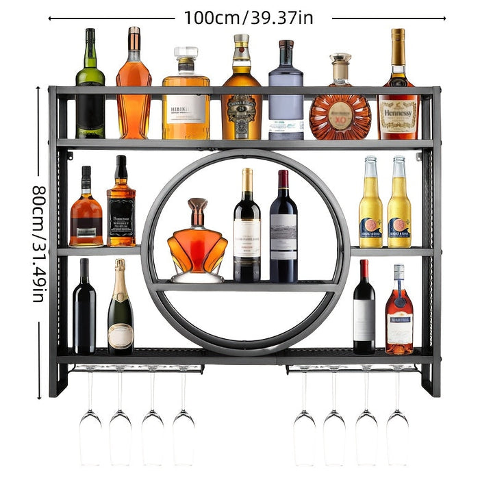 Unidad de Bar Montada en Estantes Flotantes para Vino de Metal Moderno, Estantería para Copas y Soporte de Exhibición de Hierro con Estantes para Bares de Restaurante