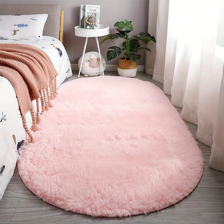 Alfombra de peluche ovalada antideslizante, lavable a mano o en lavadora, hermosa y duradera, ideal para dormitorios, salas y decoración del hogar, fácil de mantener, ¡imprescindible en cada hogar!