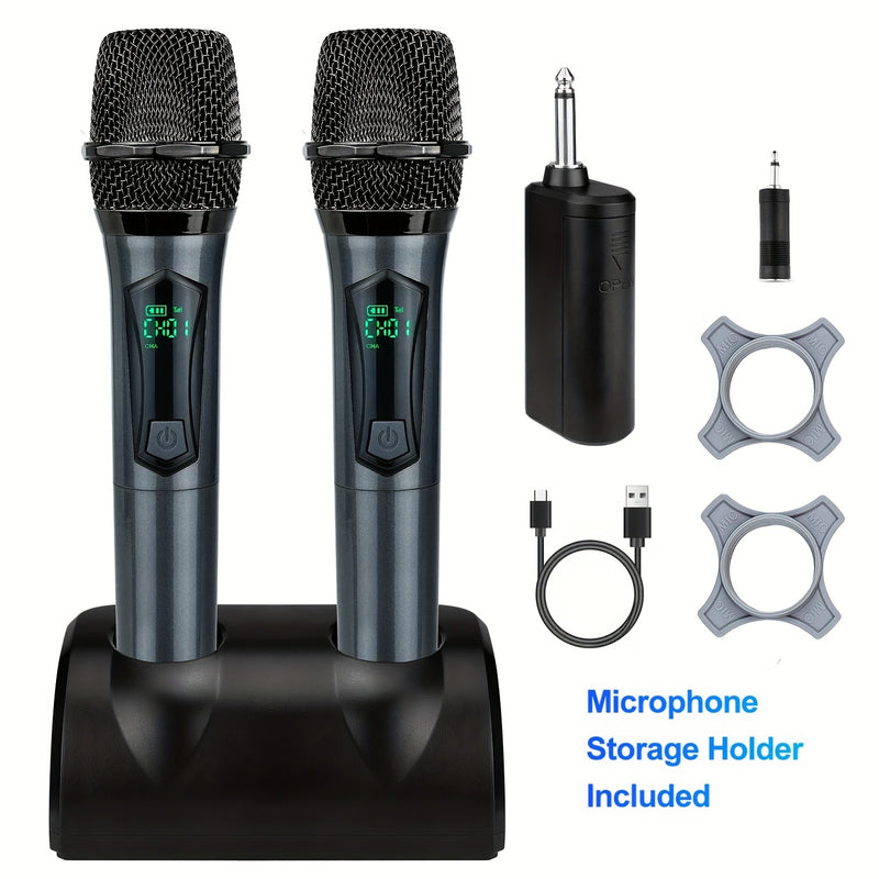 Micrófono condensador Heikuding 108 gris/oro con batería recargable, conector XLR de 6,35 mm y jack TRS de 3,5 mm, clip/soporte/poder fantasma, doble alimentación USB/batería, base antideslizante incluida, micrófono profesional para estudio y podcasting,