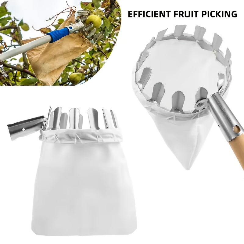 XXSL 1 pieza, herramientas de recolección de árboles altos de acero inoxidable - mango ergonómico, bolsa de recolección de frutas de metal duradero para manzanas, aguacates, melos, limones - herramientas de jardín y huerta, regalo de Día del Trabajo y Dí