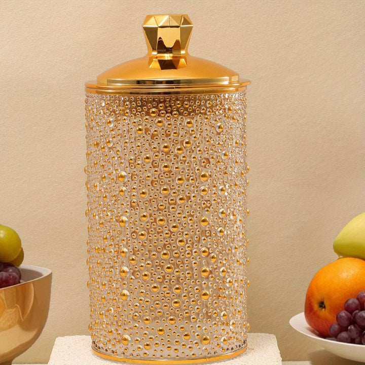 Juego de Tarros Sellados para Granos y Cereales, Envases Herméticos de PET Aroma a Dátiles del Medio Oriente con Tono Dorado Perla, Coloridos Recipientes Sellables - Set de Tres Piezas Ideal para Decoración en Cocina o Encimera