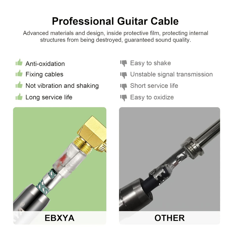 Cable de Guitarra 10ft, Paquete de 2, Cable para Amplificador, Cable Recto a Recto/ Ángulo Derecho de 1/4 pulgada, Cable de Guitarra Chapado en Oro, Trenzado / Verde/ Amarillo TS para Guitarra Eléctrica, Artículo Más Vendido, Temporada de Graduación