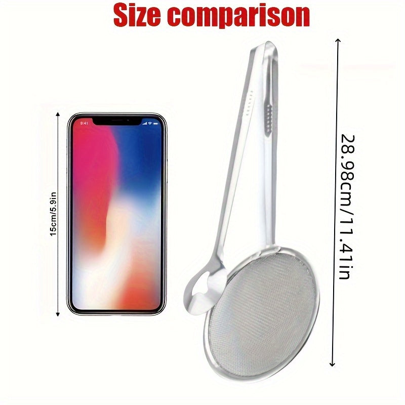 1pc Pinza de Acero Inoxidable para Filtro de Aceite con Malla Fin - Resistente a Altas Temperaturas (Segura hasta el Punto de Ebullición) - Cuchara y Pinza Dual para Dumplings, Rollos Primavera, Freír - Diseño Ergonómico, Herramienta Profesional para Coc