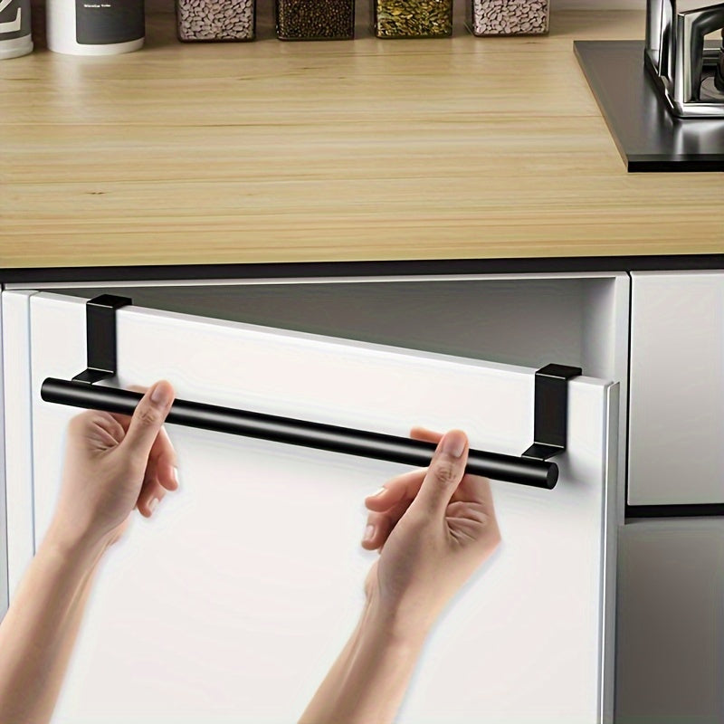 1pc Toallero de acero inoxidable - Impermeable, a prueba de polvo, a prueba de óxido - Organizador de puerta de gabinete resistente, sin taladrar para toallas y trapos - Soporta hasta 9,98 kg - Accesorio de cocina y baño