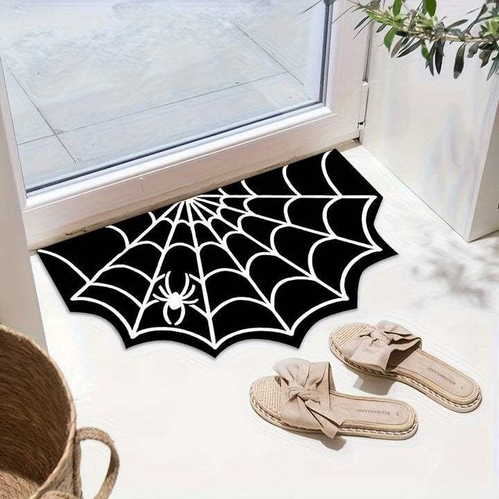 Alfombra de baño con diseño de telaraña en blanco y negro para Halloween, 1 unidad - Absorbente, secado rápido, respaldo de PVC, lavable a máquina, perfecta para decoración de Halloween, resistente a la suciedad, patrón de telaraña