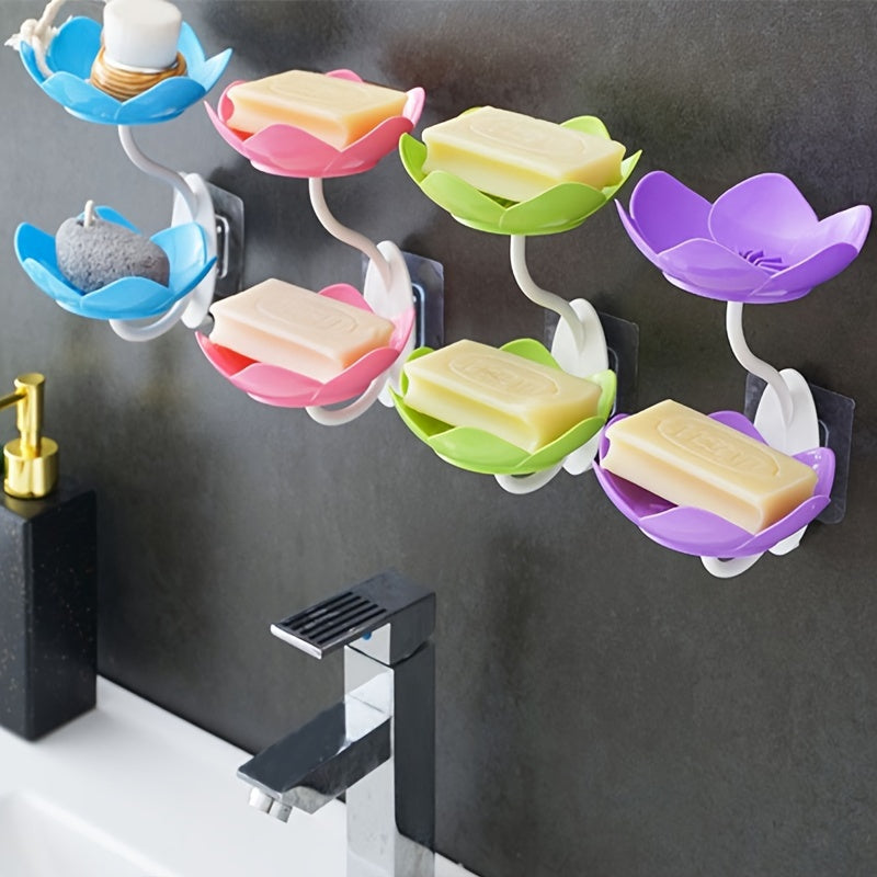 Caja De Jabón En Forma De Loto Doble, Montada En La Pared, Sin Drenaje, Jabonera De Plástico Para Almacenamiento Para El Baño