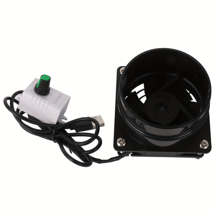 Ventilador de cocina mini de 5V con alimentación USB - Diseño compacto negro con control de velocidad ajustable, construcción metálica duradera para la ventilación de la cocina y el baño, diseño moderno elegante, soporte de montaje resistente