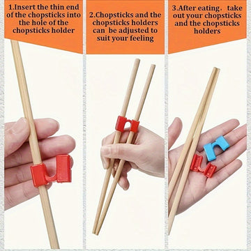 4 piezas de soportes de palillos para principiantes - Accesorios de palillos ligeros para entrenamiento, antideslizantes, reutilizables, seguros para el lavavajillas, adecuados para adultos, aprendices y principiantes - Hechos de plástico, no requiere el