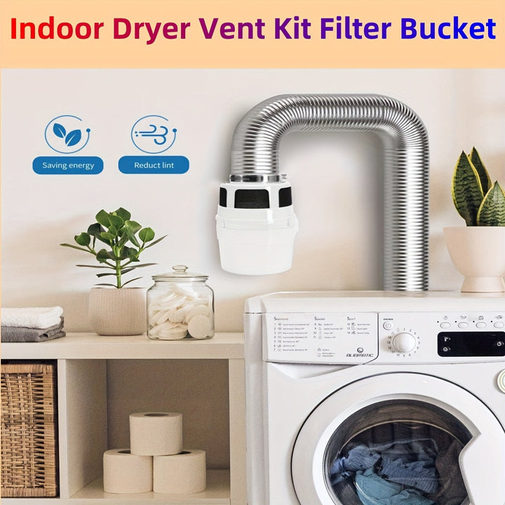 Colector de Pelusa de Secadora, Kit de Ventilación Interior con Cubo Filtro y Tubo de Aluminio Flexible de 10.16 cm para Secadora Eléctrica