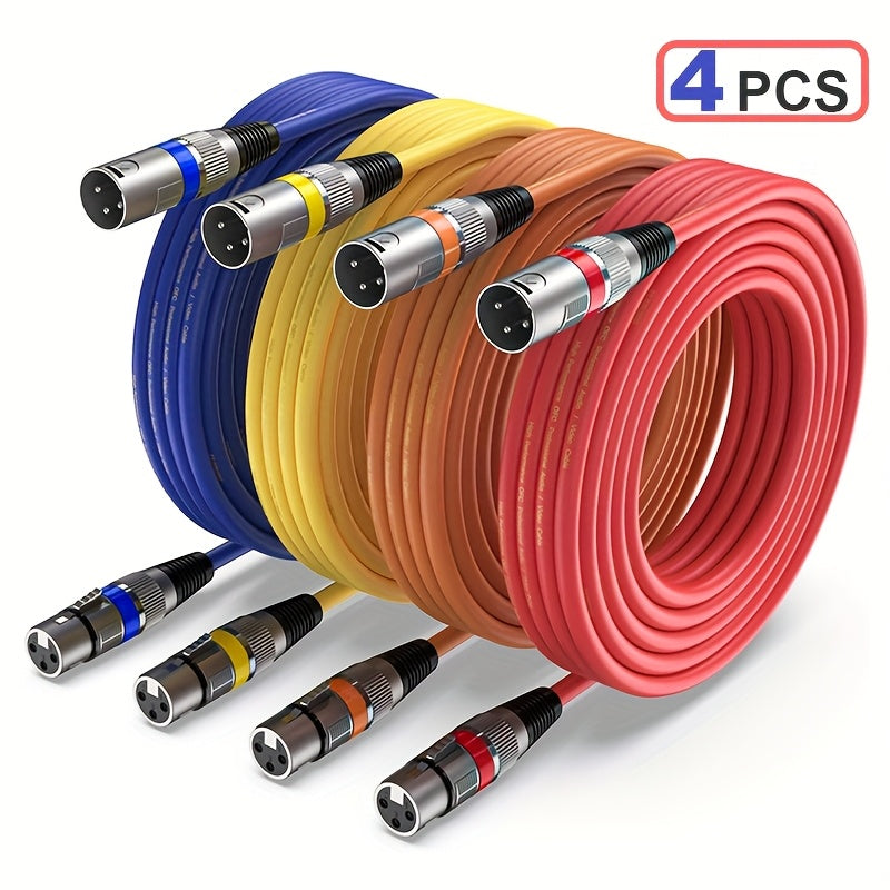 4 piezas de cable XLR 10.67 metros/6.1 metros/4.57 metros, cable DMX balanceado macho a hembra, adecuado para micrófonos, estaciones de radio, iluminación escénica, material de cobre libre de oxígeno, cable para vlogs y grabación con cubierta PVC, modelo