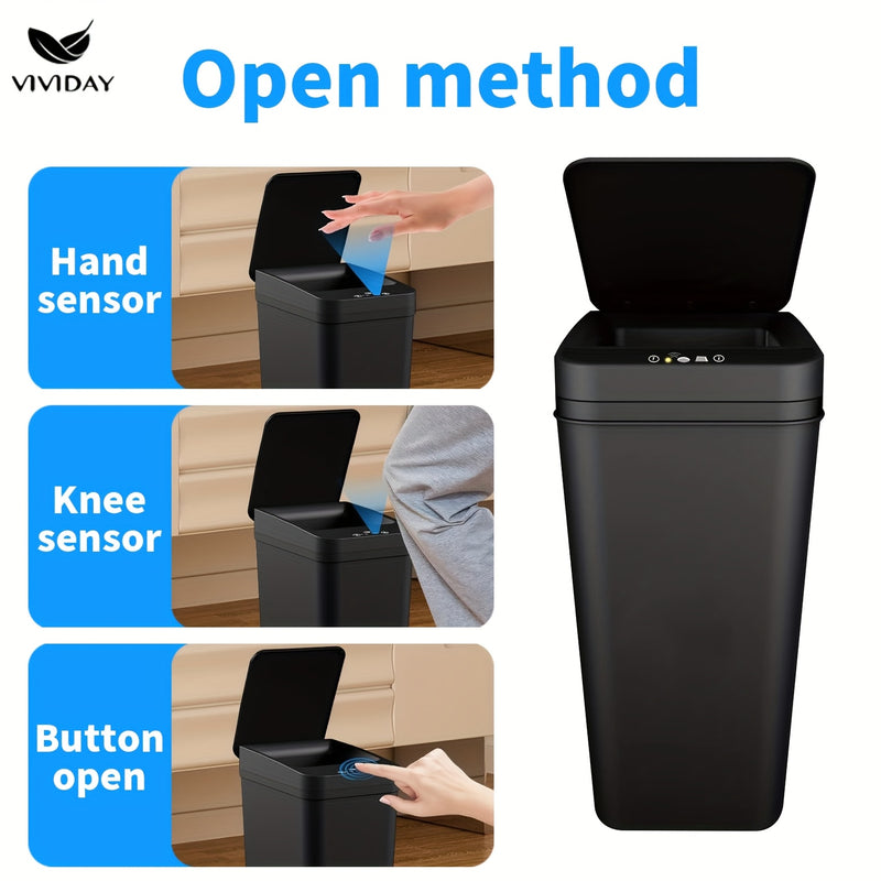 Bote inteligente, pequeño contenedor con tapa para uso doméstico, capacidad de 10 litros, adecuado para dormitorio, baño, oficina, sala de estar, sin batería, bote inteligente con sensor, bote automático de basura con succión eléctrica para baño y sala d