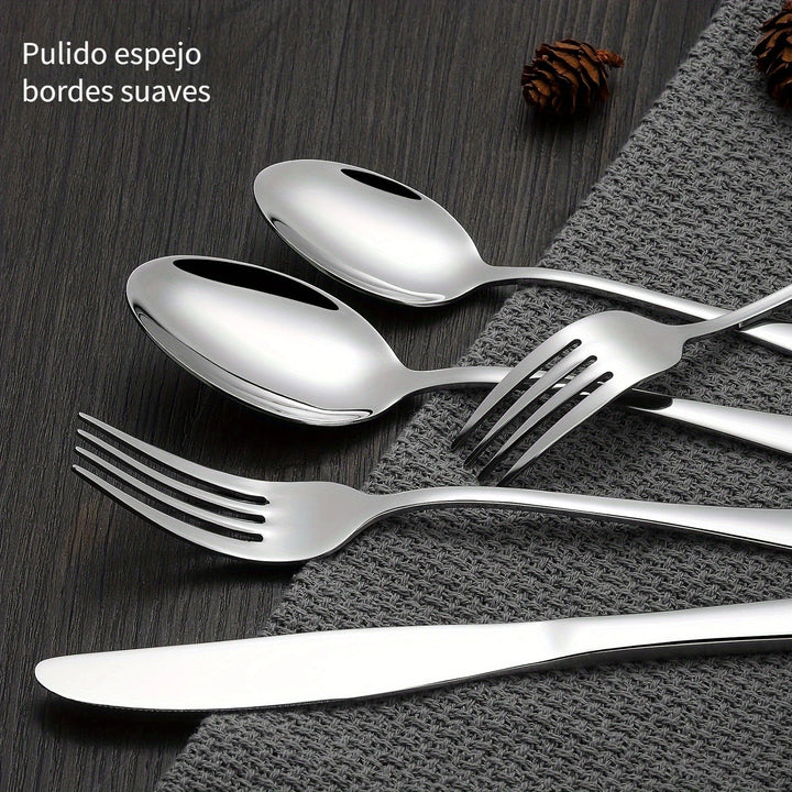 Juego de 30 piezas de vajilla de lujo, juego de cuchara, tenedor y cuchillo, elegante juego de cubiertos de acero inoxidable, juego de cubiertos de café, juego de cocina, juego de cubiertos plateados - Seguro para lavavajillas - Ideal para Navidad, Hallo