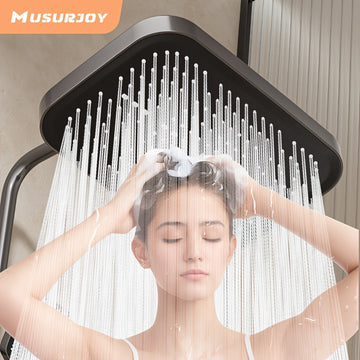 Musurjoy Sistema de Ducha de Baño 35.99 × 23.98 cm Ducha de Lluvia Negra con Cabezal Superior, Conector Universal G1/2, Instalación Fácil, Ducha de Verano, Regalo de Apertura de la Temporada de Vuelta al Colegio de Pascua