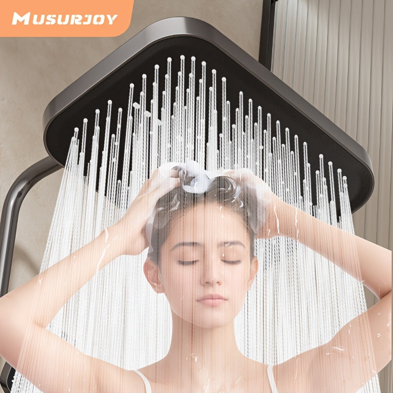 Musurjoy Sistema de Ducha de Baño 35.99 × 23.98 cm Ducha de Lluvia Negra con Cabezal Superior, Conector Universal G1/2, Instalación Fácil, Ducha de Verano, Regalo de Apertura de la Temporada de Vuelta al Colegio de Pascua