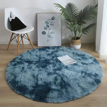 1pc Alfombra Redonda Tie-Dye Shaggy, 3cm de Grosor, Suave y Amigable con la Piel, de Fibra de Poliéster para Sala de Estar y Dormitorio, Solo Lavado a Mano, Alfombra Interior