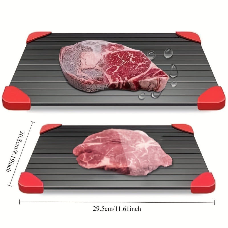 Tabla mágica para descongelar carne rápidamente - Bandeja de aluminio con bordes de silicón, descongelador eficiente de carne congelada para cocina, ideal para descongelar carne de forma rápida y fácil, dispositivo para descongelar carne