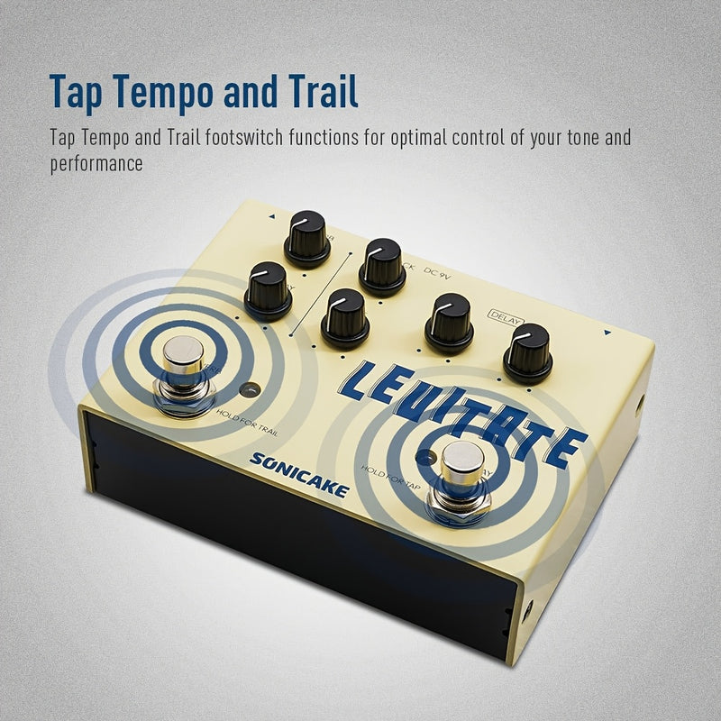 SONICAKE Pedal de efectos para guitarra con retraso y reverberación 2 en 1 - Levitación digital con retraso paramétrico y reverberación, control analógico, amarillo, conexión eléctrica de habitación, operación máxima de 36V, pedal de retraso para guitarr