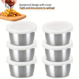 2/4/6 piezas - Tazón de acero inoxidable para salsas de 1.5 oz con tapa transparente, recipiente reutilizable para aderezos, ensaladas y salsas, ideal para asados, picnics, campamentos y almacenamiento en cocina, temática de festividades