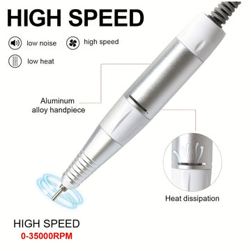 Manija de perforadora eléctrica profesional de 5 núcleos 35000 RPM - Herramienta de manicura y pedicura de alta velocidad con agarre ergonómico, control de precisión y bits de perforación intercambiables para arte de uñas, archivo, esmalte, afilado - Pie