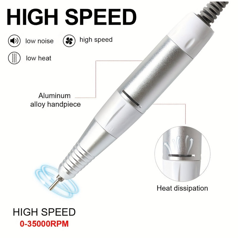 Manija de perforadora eléctrica profesional de 5 núcleos 35000 RPM - Herramienta de manicura y pedicura de alta velocidad con agarre ergonómico, control de precisión y bits de perforación intercambiables para arte de uñas, archivo, esmalte, afilado - Pie