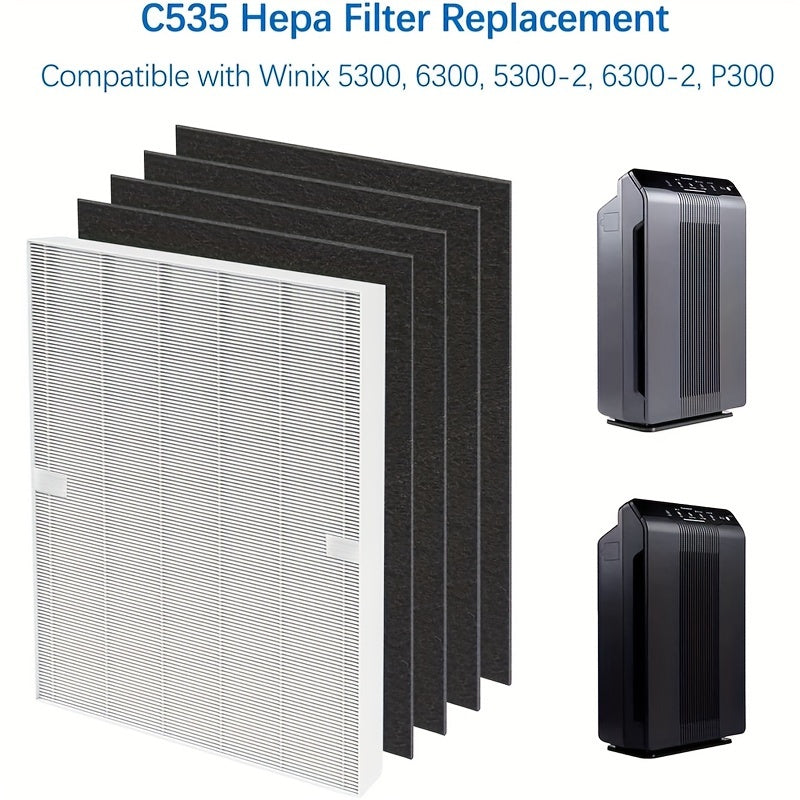 5 cartuchos de filtro de reemplazo para purificadores de aire Winx115115, C535, 5300, 5300-2, 6300, 6300-2, AM90, P300 (1 filtro HEPA premium y 4 filtros de carbon activado)