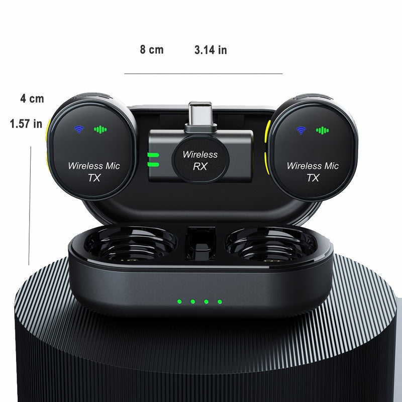 Microfono Inalámbrico Clip-On EVISTA con Reducción de Ruido, Alcance de 304.8 metros y Batería de 24 Horas – Estuche de Carga USB-C, Grabación con Un Solo Clic, Ideal para Streaming y Podcasting, Accesorio de Streaming | Diseño Elegante en Negro | Audio