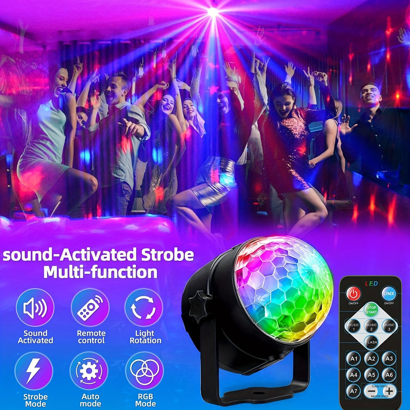 Luces de Fiesta con Bola de Discoteca LED de 7 Modos y Control Remoto - Luces Escénicas Activadas por Sonido para KTV, Decoración del Hogar, Cumpleaños, Halloween, Navidad y Bares de DJs - Alimentado por USB, Compatible con Múltiples Habitaciones, Ilumin