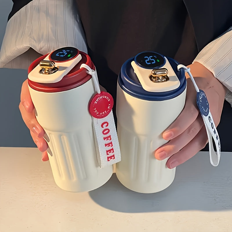 Termo de Acero Inoxidable Portátil con Pantalla LED Inteligente para Bebidas Calientes y Frías de 450 ml (15.5 oz), Vaso Aislado con Termómetro Digital, Taza de Viaje Moderna e Isolada, Térmico para Café