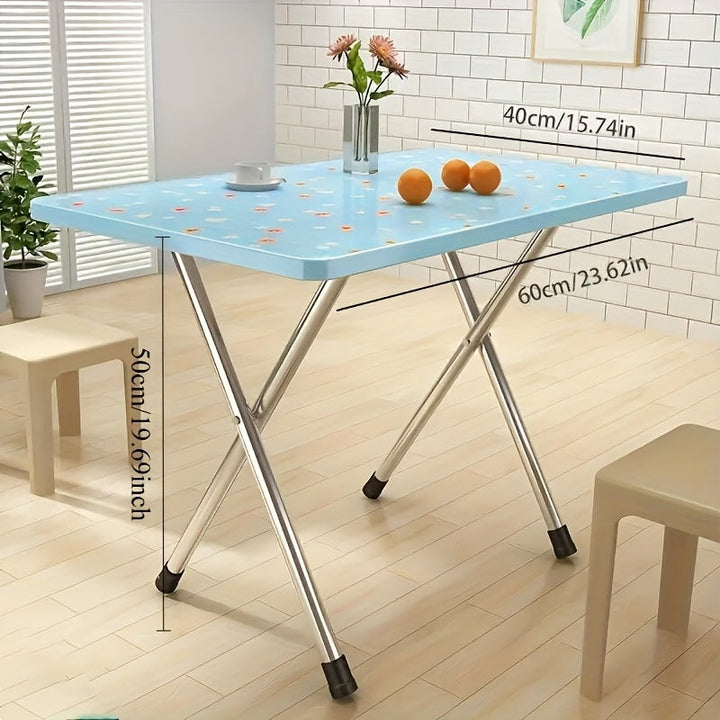 1 pieza de mesa plegable portátil - Madera densa, marco de metal, no necesita energía - Ideal para acampar al aire libre, barbacoas, dormitorios, restaurantes y uso en la oficina - Diseño compacto y duradero, muebles para exteriores | Patrón rayado | Mes