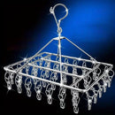 40 piezas de tendedero de acero inoxidable con 20 ganchos estándar - Secador de ropa resistente para interior/exterior, con ganchos giratorios de metal pulido, diseño antiventos, pinzas removibles para ropa y calcetines, tendedero plegable