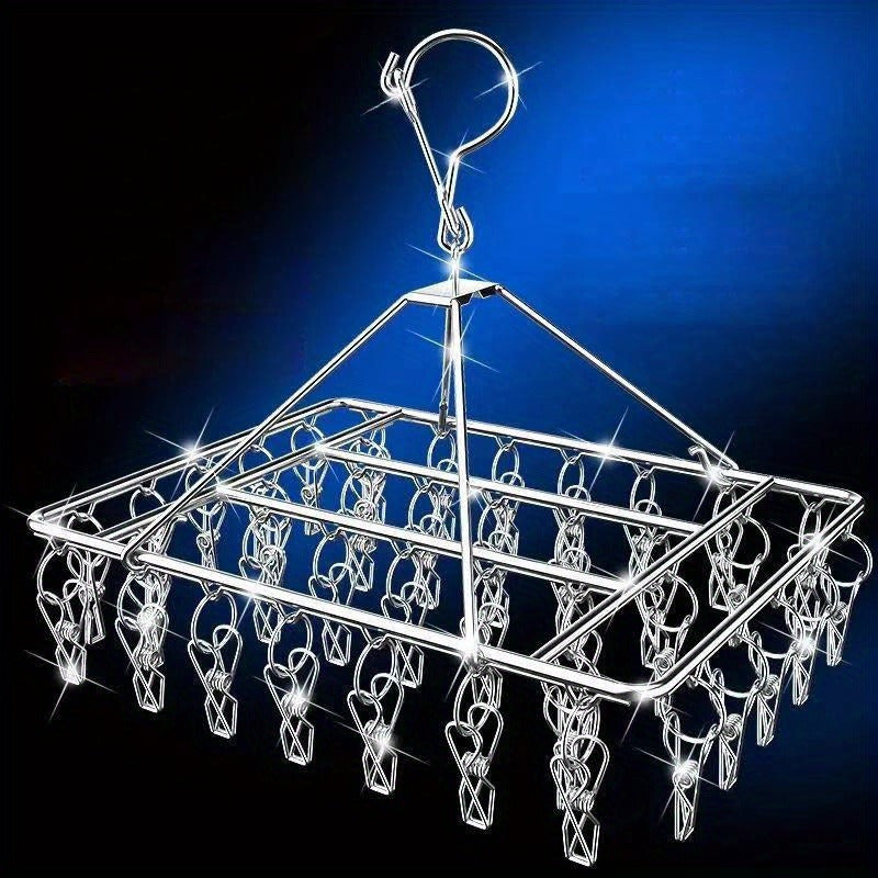 20 piezas/40 piezas, soporte de secado de ropa de acero inoxidable con ganchos estándar - Soporte de lavandería duradero para interiores y exteriores con ganchos giratorios de metal pulido, diseño de candado a prueba de viento, clips extraíbles para ropa