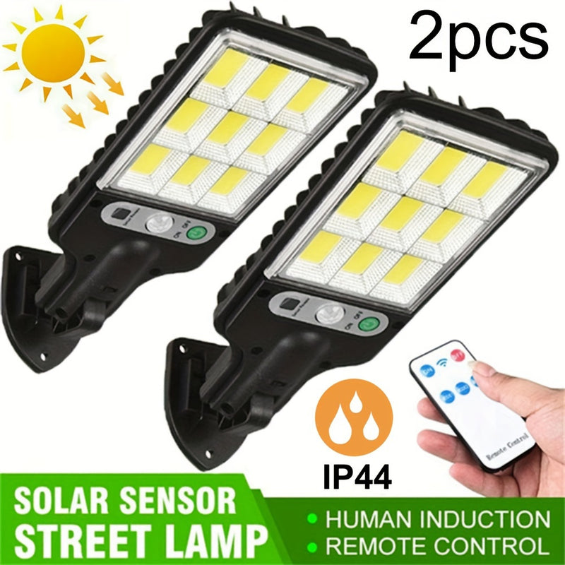 2 luces solares de sendero con sensor de movimiento y control remoto - IP44, resistentes al clima, luces LED amarillas para jardín, garaje, patio trasero y patio, iluminación exterior | Luces solares | Luces resistentes al clima