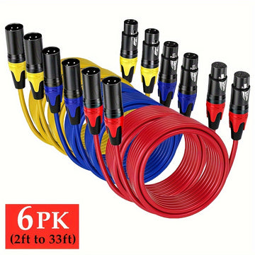 Cable de micrófono XLR de 3 pines, paquete de 6 piezas, cable balanceado profesional, extensión macho a hembra, longitud de 60.96 cm a 10.06 metros