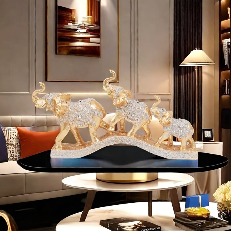 1 Pieza de Adorno Decorativo de Elefante Dorado Feng Shui en Resina, Estatuilla Coleccionable para Hogar y Escritorio