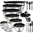 Juego de 22/32 tazones de acero inoxidable con tapa y rallador, anidables, antióxido, aptos para hornear, preparar, cocinar, mezclar ensaladas, servir alimentos, lavavajillas seguro, varios tamaños, ideal para Navidad, perfecto para Acción de Gracias