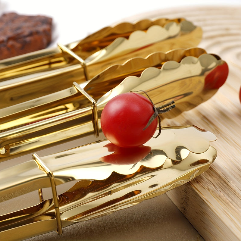 1 pieza/3 piezas de pinzas de acero inoxidable bañadas en oro, pinzas resistentes al calor con seguro, elegante agarradera para cocina, ideal para ensaladas, pan y buffet - Accesorio esencial para Ramadán