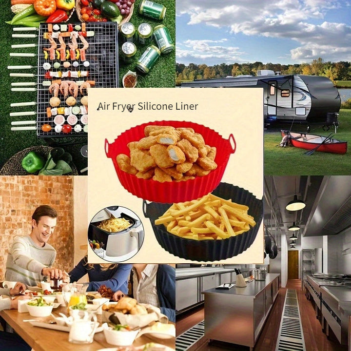 1pc Sartén de silicona multiusos para freidora, resistente al calor, de grado alimenticio, reciclable, engrosada, con tapete antiadherente para hornear, para cocina doméstica, horneado