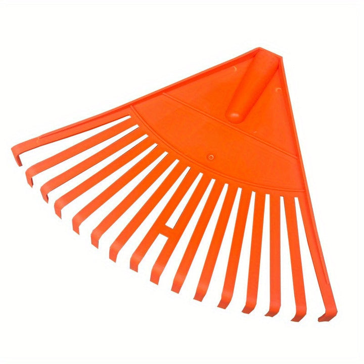 Rastrillo de Plástico Resistente con Mango Ergonómico Naranja - Herramienta de Gran Capacidad para Hojas Otoñales, Cortacésped y Mantenimiento del Jardín, Sin Necesidad de Electricidad