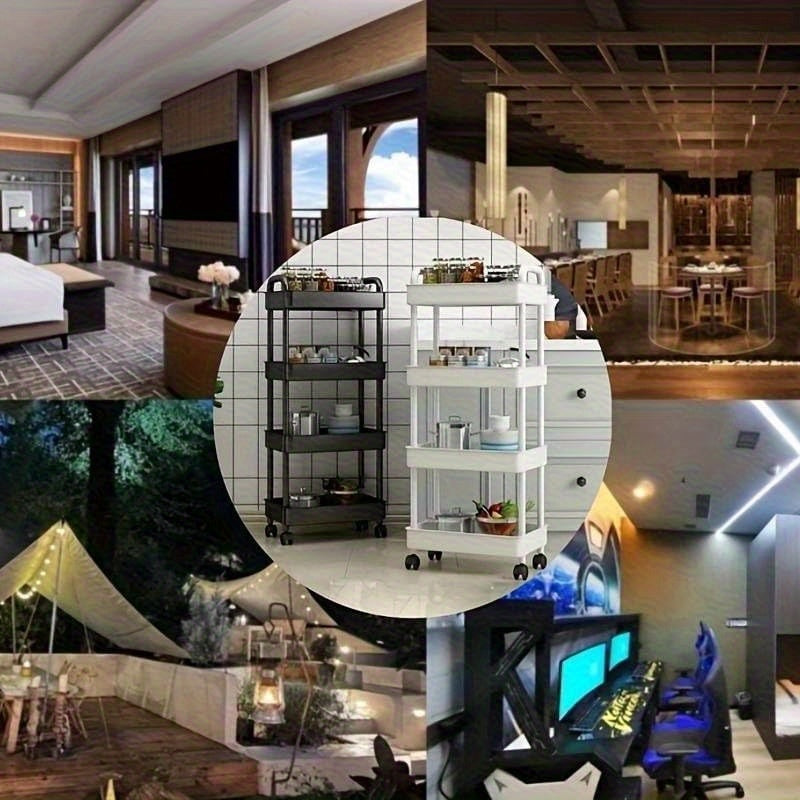 Carro de utilidad de 3 niveles con asa - Organizador de almacenamiento multifuncional con ruedas para cocina, oficina, sala de estar - Plástico duradero, blanco, carro de almacenamiento de cocina, organizador de habitaciones versátil, diseño elegante, as