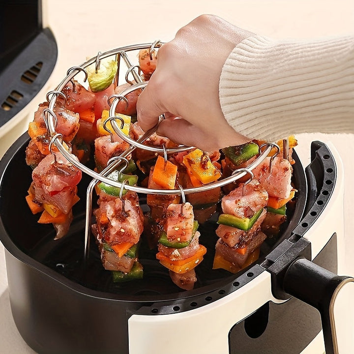 Juego de 1 Pieza, Rejilla para Freidora de Aire de Acero Inoxidable, Rejilla de Cocina Puede Asar Múltiples Brochetas al mismo Tiempo, Parrilla para Carne en Barbacoa Adecuada para Horno Microondas y Freidora de Aire, Suministros de Cocina, Accesorios de