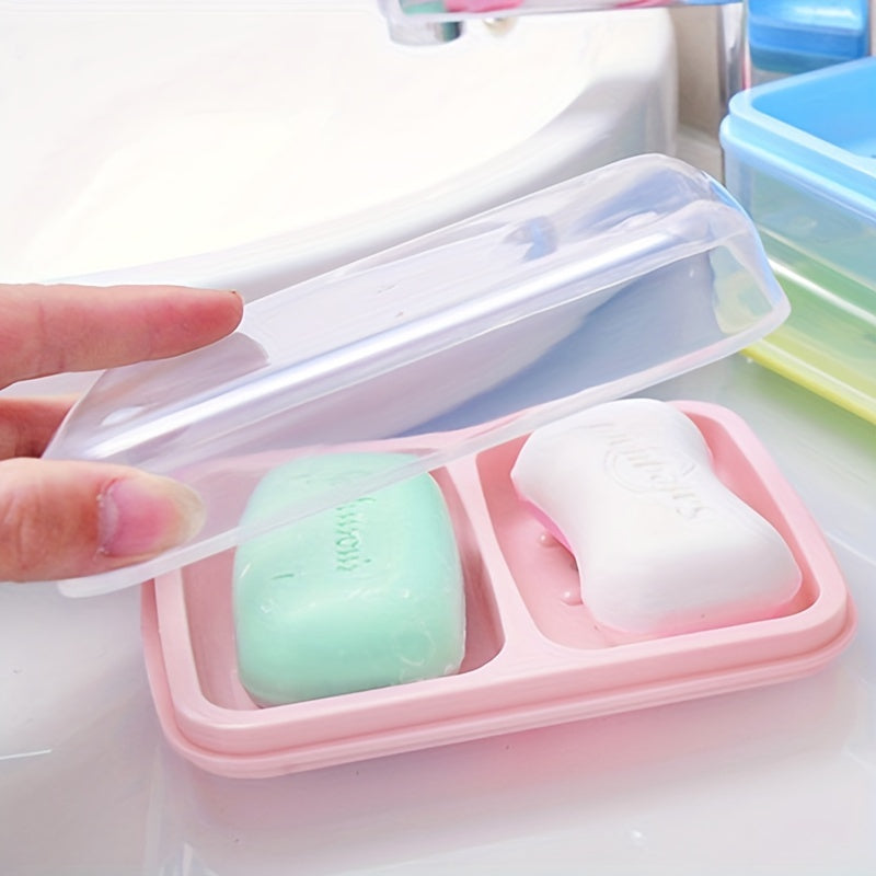1 Pieza, Caja De Jabón De Drenaje De Doble Rejilla, Jabonera De Plástico Con Tapa, Accesorios De Baño