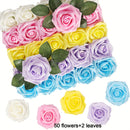 52 piezas de flores artificiales, 50 flores, 2 hojas, rosas falsas de espuma realistas para bodas DIY, ramo de novia blanco, regalo de decoración central, decoraciones de mesa para fiestas.